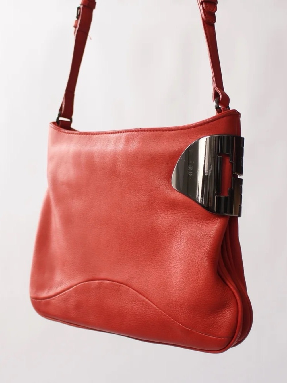 2000s Halston Heritage Hardware Bag coral/reddish orange gunmetal